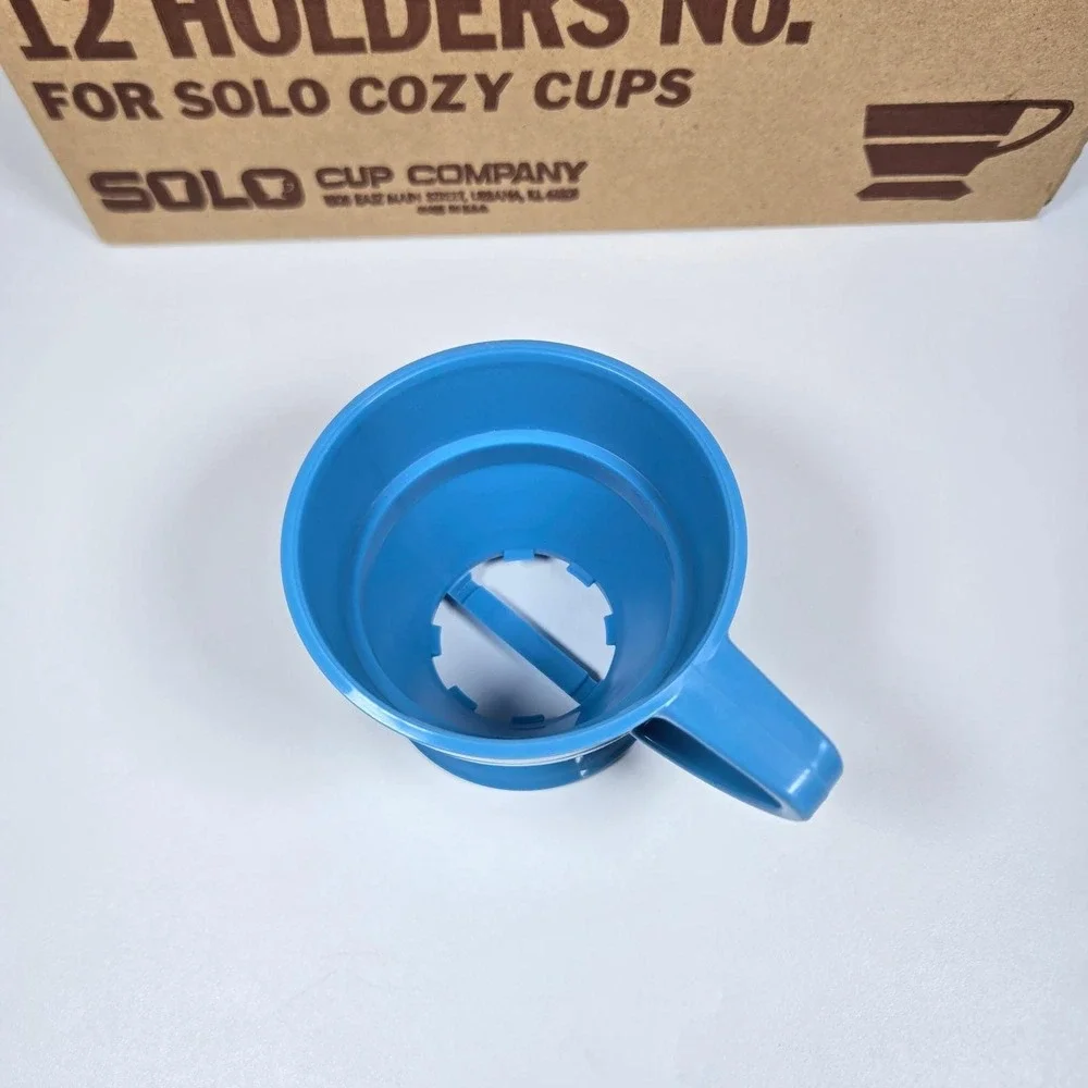 Vintage SOLO Cozy Cup Holders Blue Plastic Stackable 8 Original Box Retro‎ MCM
